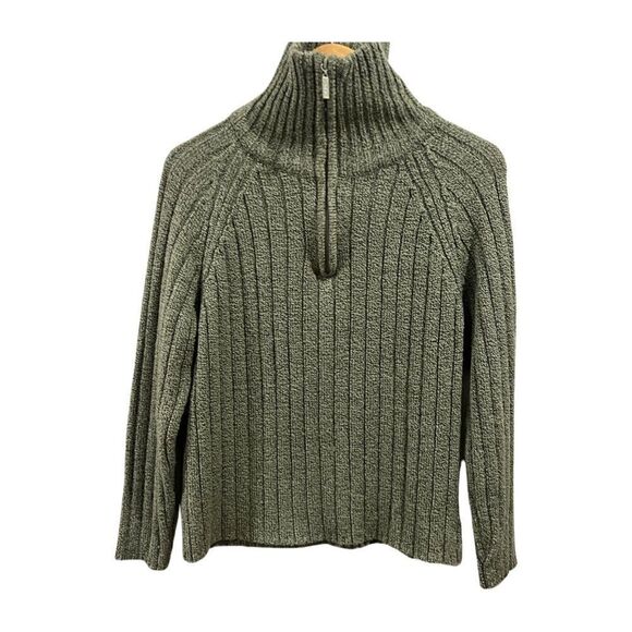Carolyn Taylor Essentials green Ribbed 3/4 zip Sweater Size Large - Picture 1 of 7